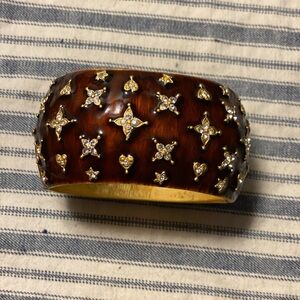 Kenneth Jay Lane KJL Enamel Cuff Bracelet Brown Gold